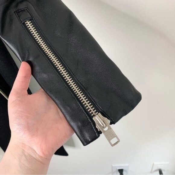 Aritzia Mackage Dale Wool Trench Coat Asymmetrical Leather Sleeves Black XXS - Picture 6 of 16